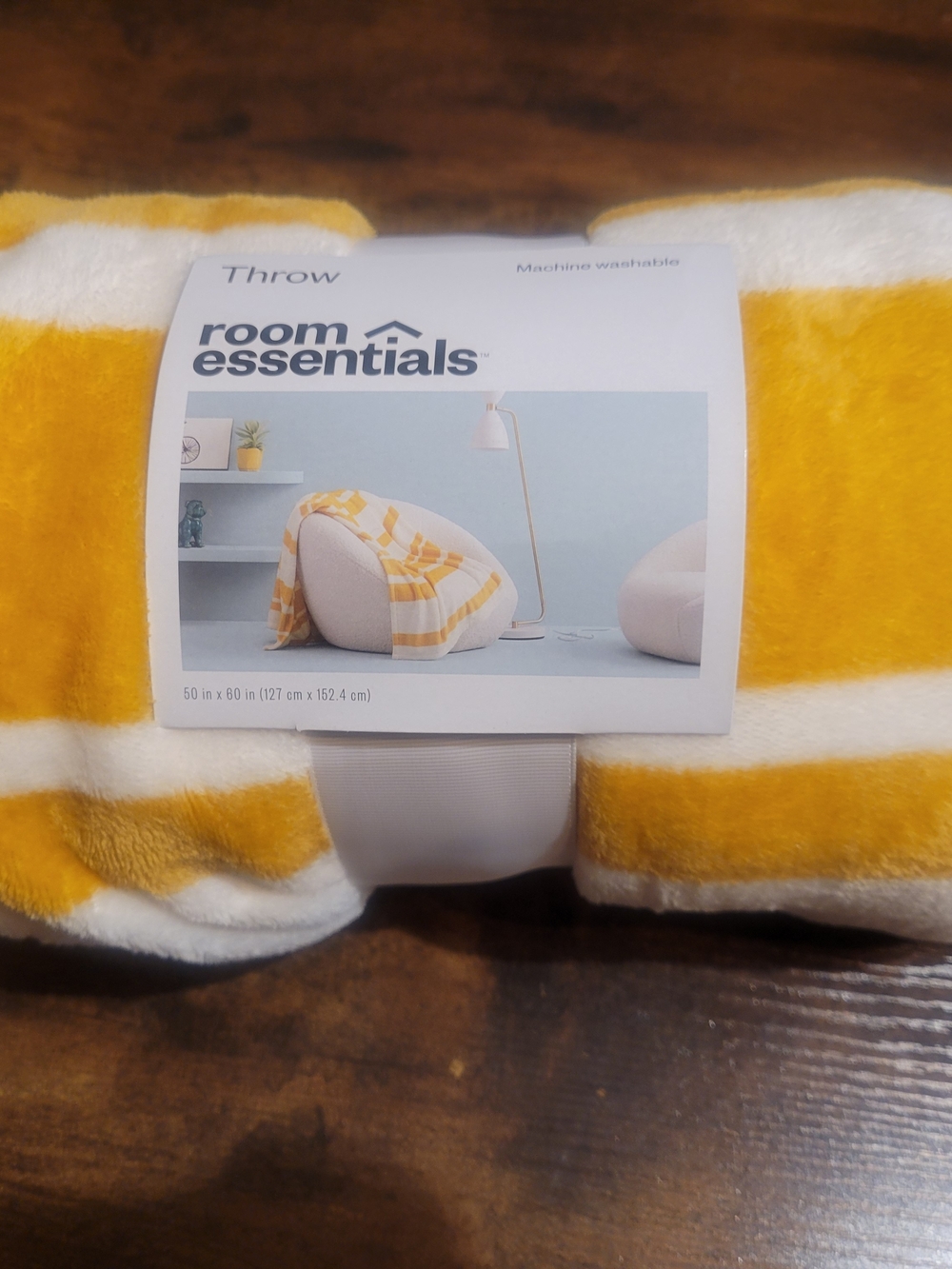 Room Essentials Yellow and White Striped Plush Throw
